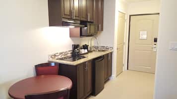 Fridge, microwave, coffee/tea maker
