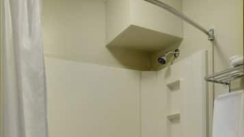 Combined shower/tub, free toiletries, hair dryer, towels