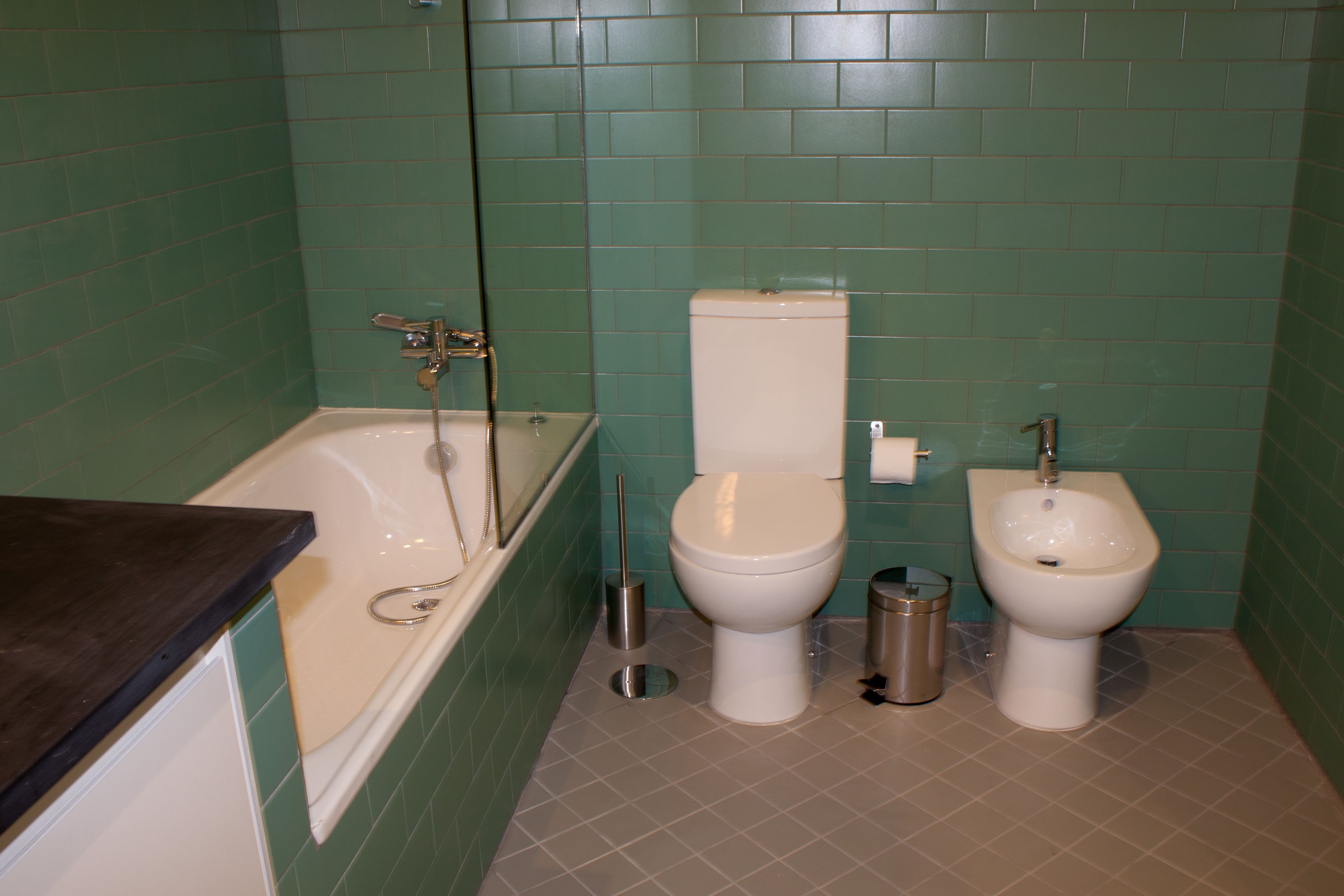 Un baño con bañera, inodoro y bidé.