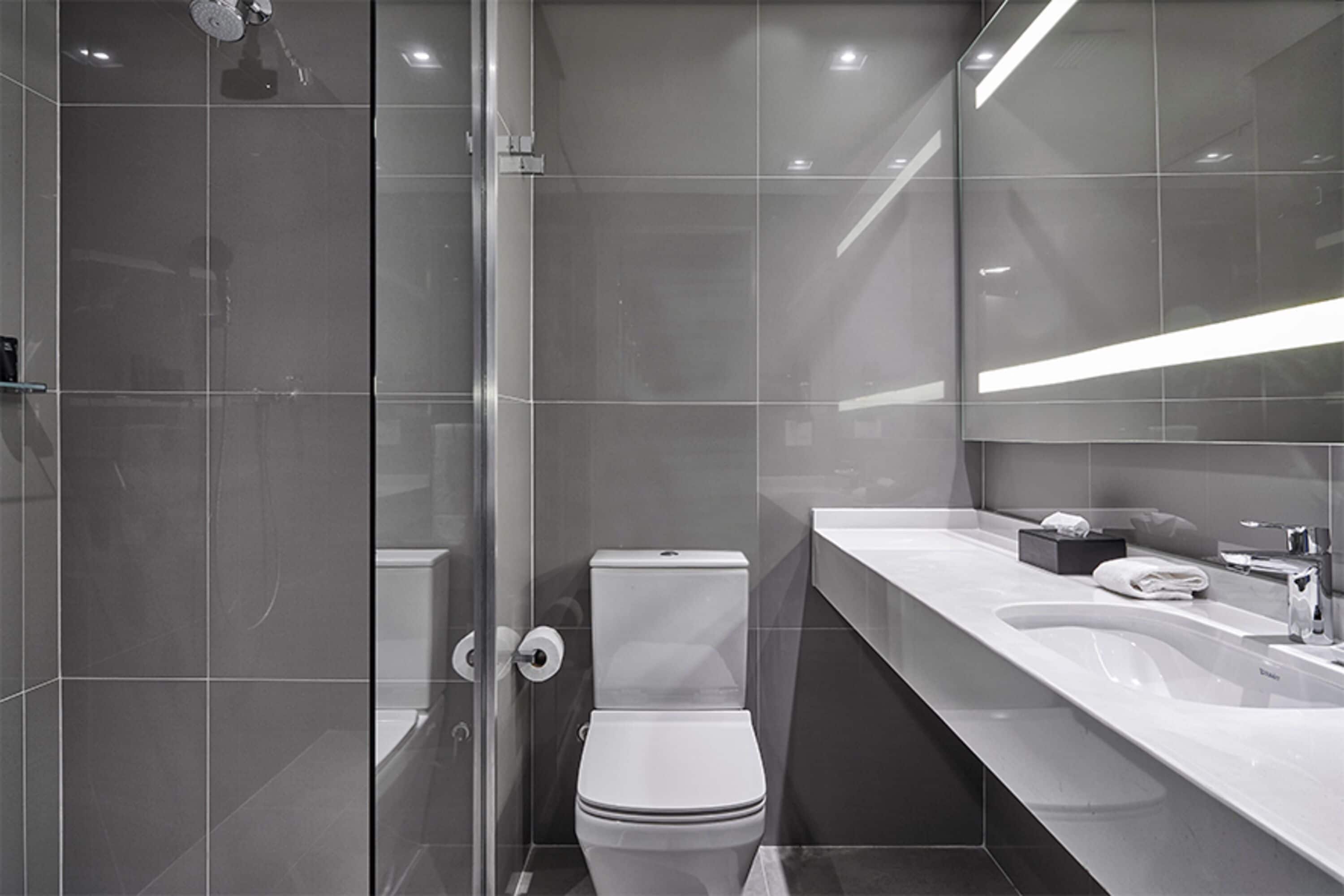 shower, free toiletries, hair dryer, towels