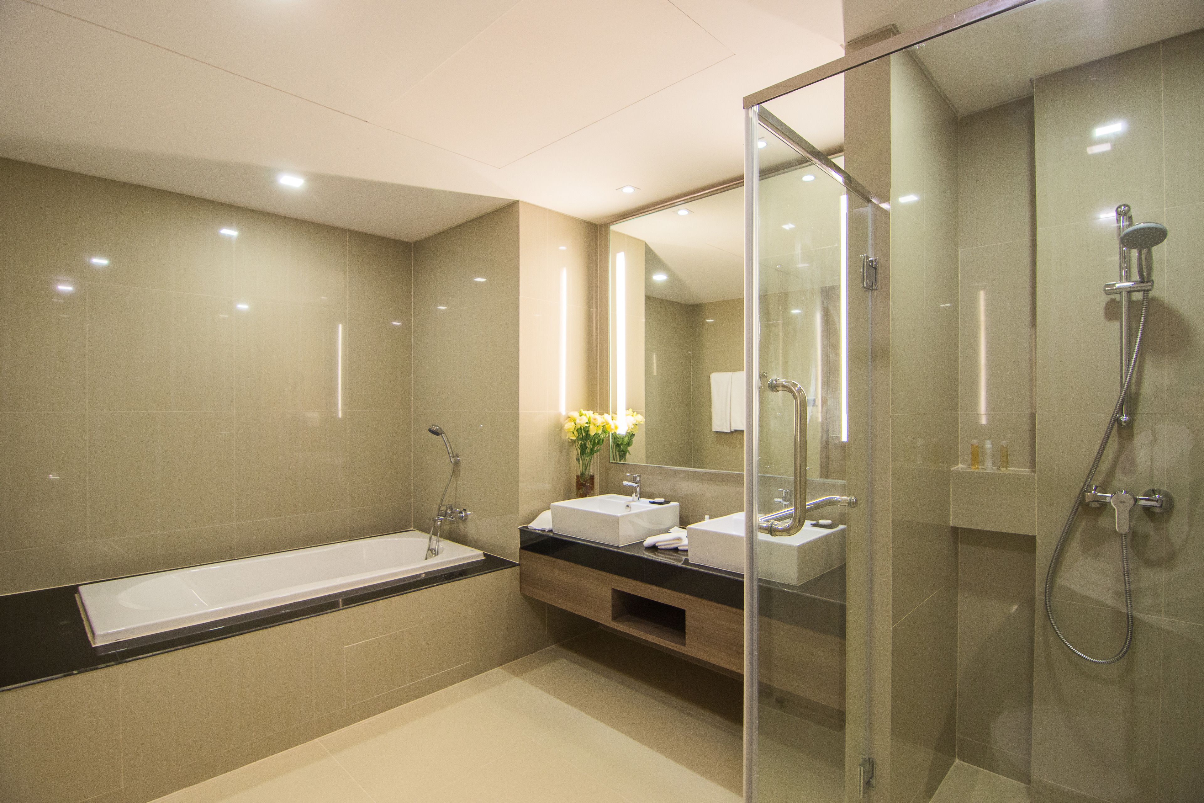 shower, free toiletries, hair dryer, bathrobes