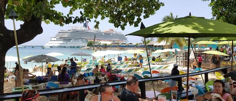 Outdoor pool, pool umbrellas, pool loungers