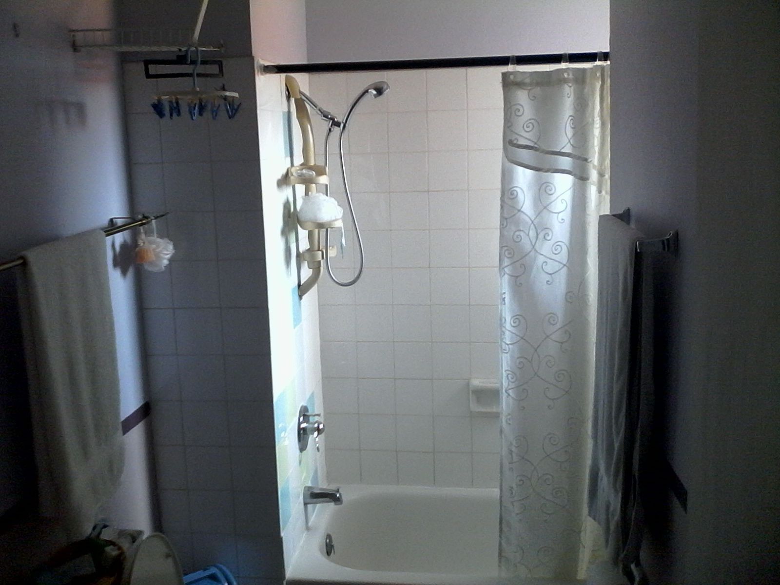 Une salle de bain avec une baignoire, une douche et des toilettes.