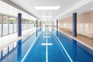 Indoor pool, outdoor pool, sun loungers