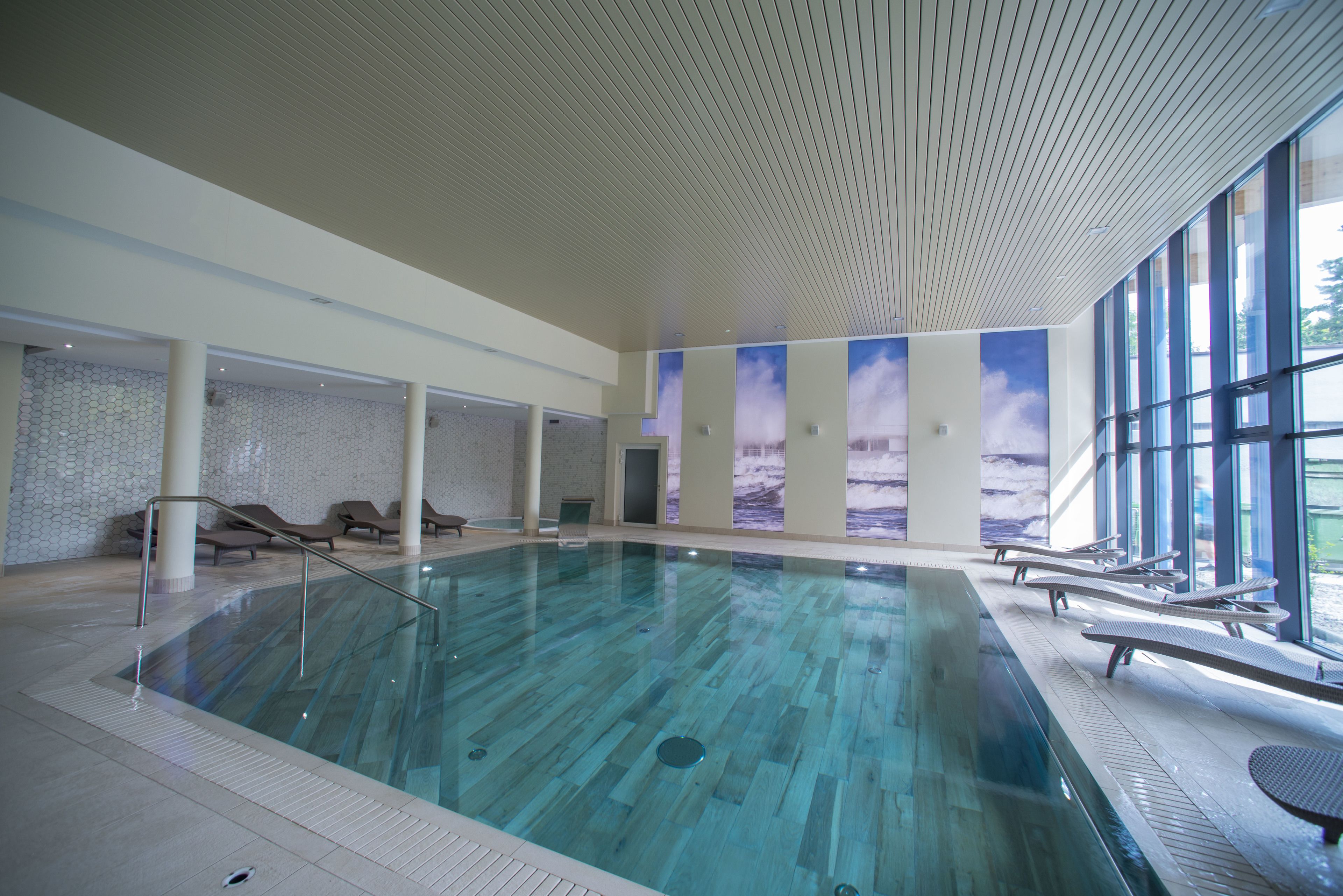 Indoor pool, open 8:00 AM to 7:00 PM, sun loungers