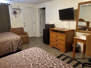Room, 2 Double Beds, Non Smoking | Bathroom | Combined shower/bathtub, free toiletries, hair dryer, towels