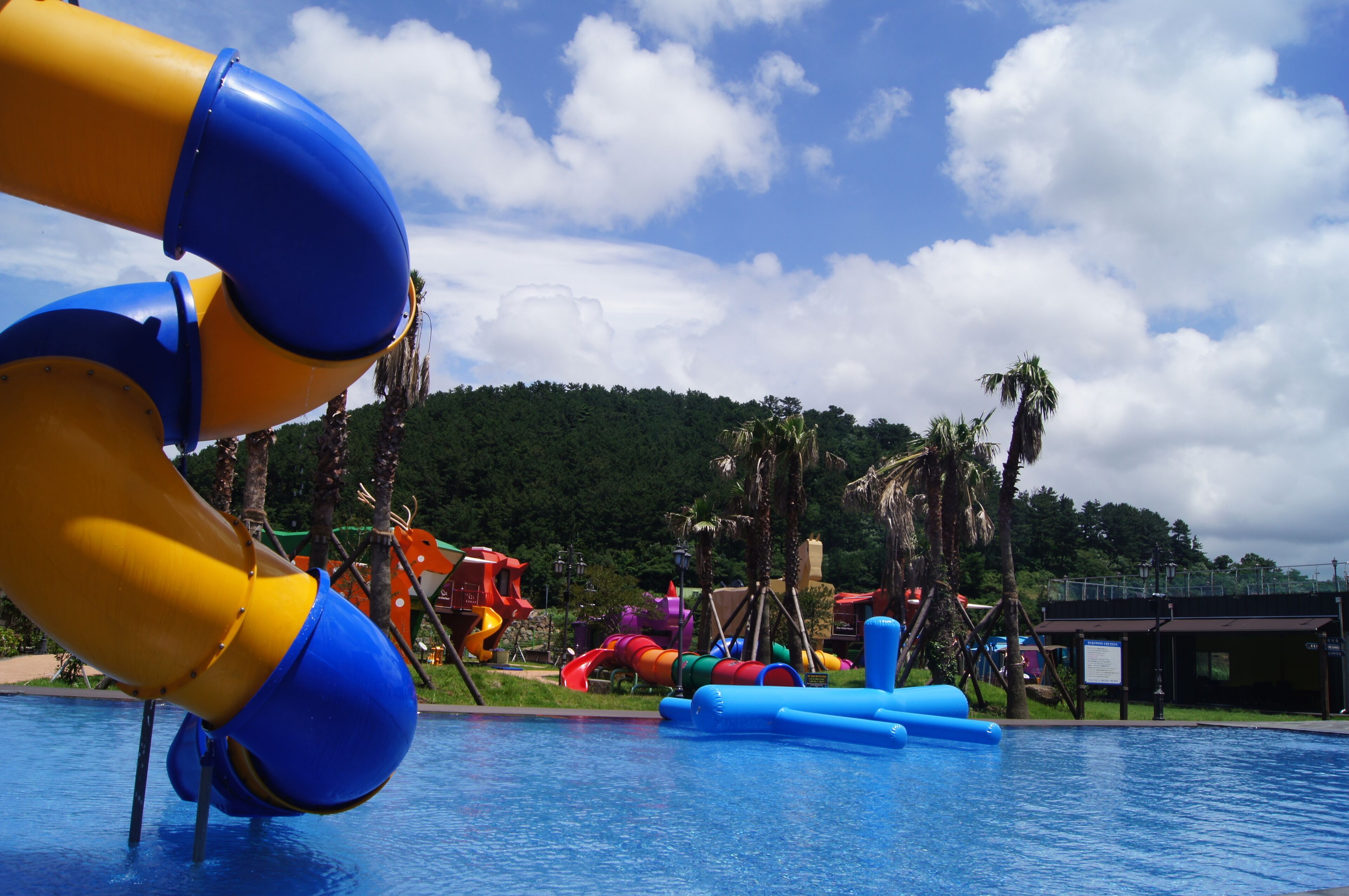 outdoor pool, pool umbrellas, pool loungers