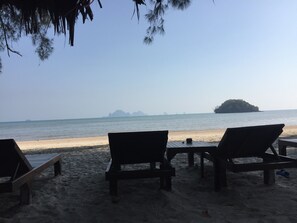 Private beach, sun-loungers, beach umbrellas, beach bar