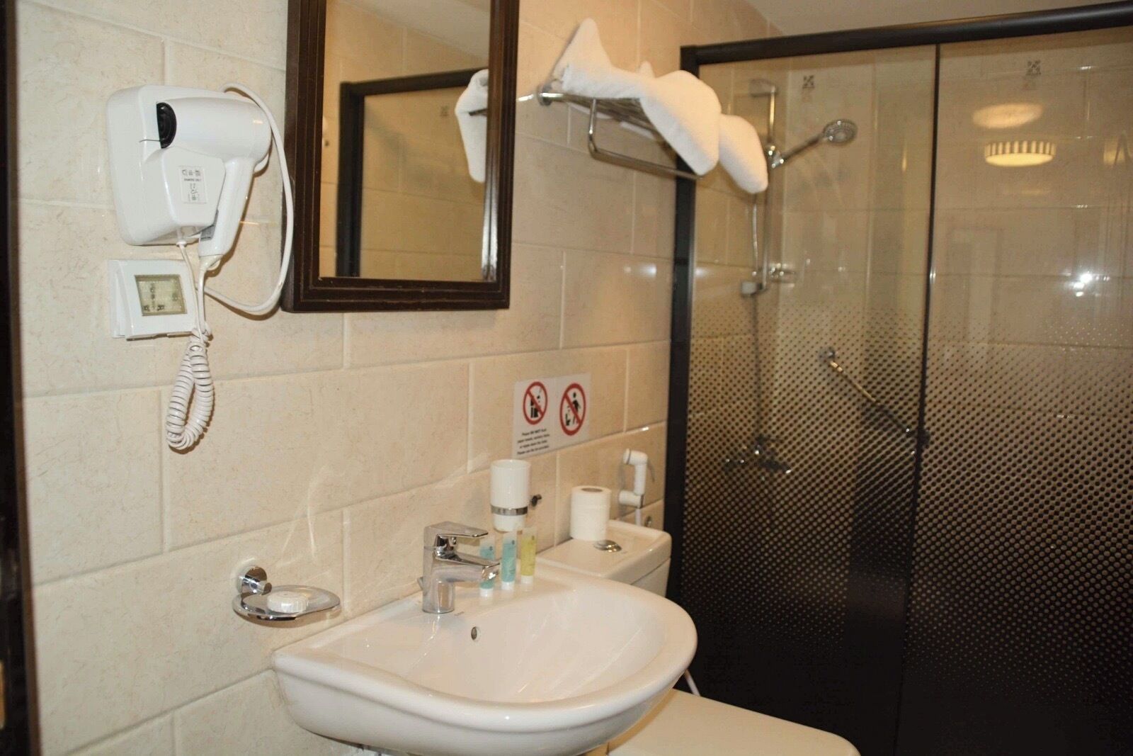 shower, free toiletries, hair dryer, slippers