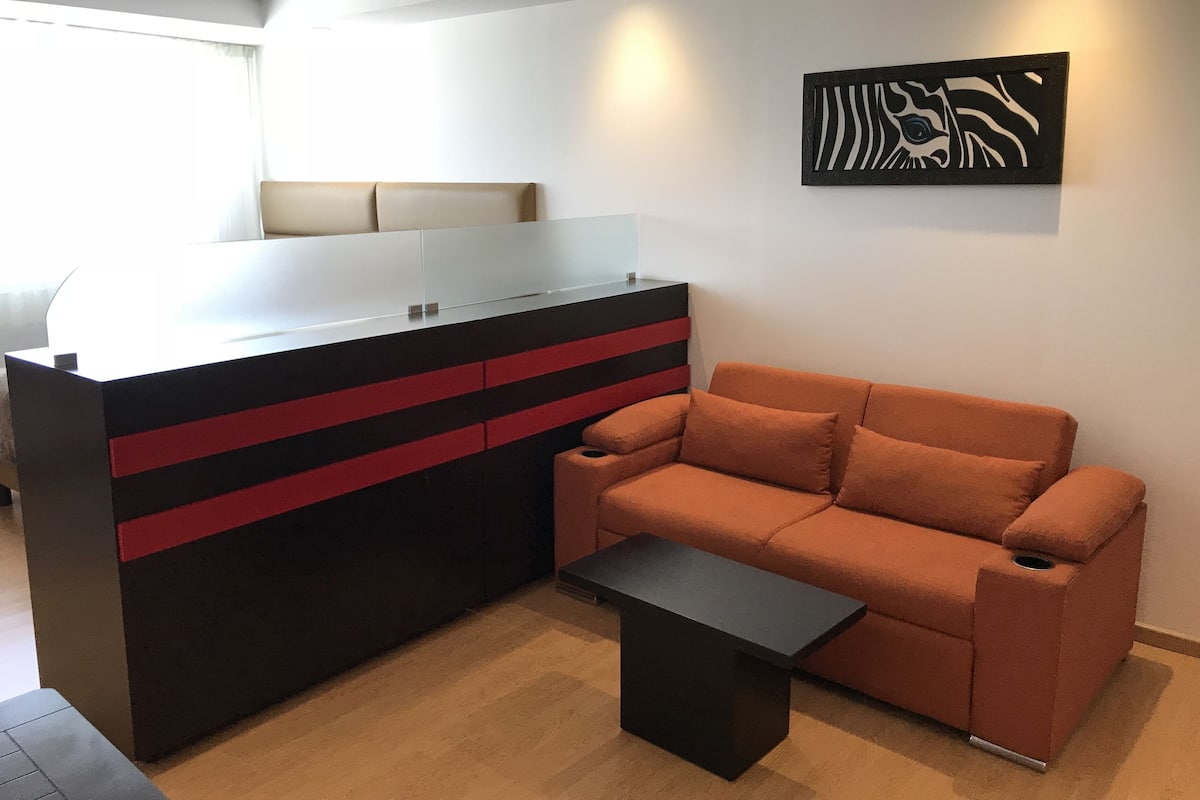 Minibar, odada kasa, masa, ses yalıtımı