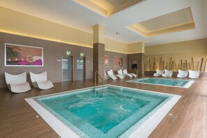 Sauna, hot tub, steam room, body treatments, facials
