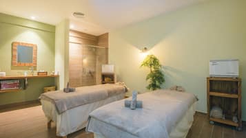 Sauna, hot tub, steam room, body treatments, facials