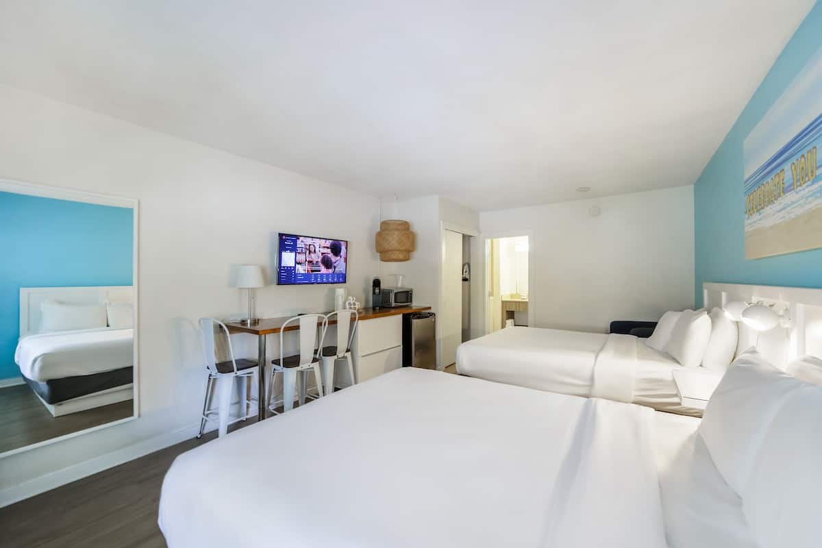 Standard Room, 2 Double Beds, Private Bathroom (Self check-in) | In-room safe, desk, laptop workspace, blackout drapes