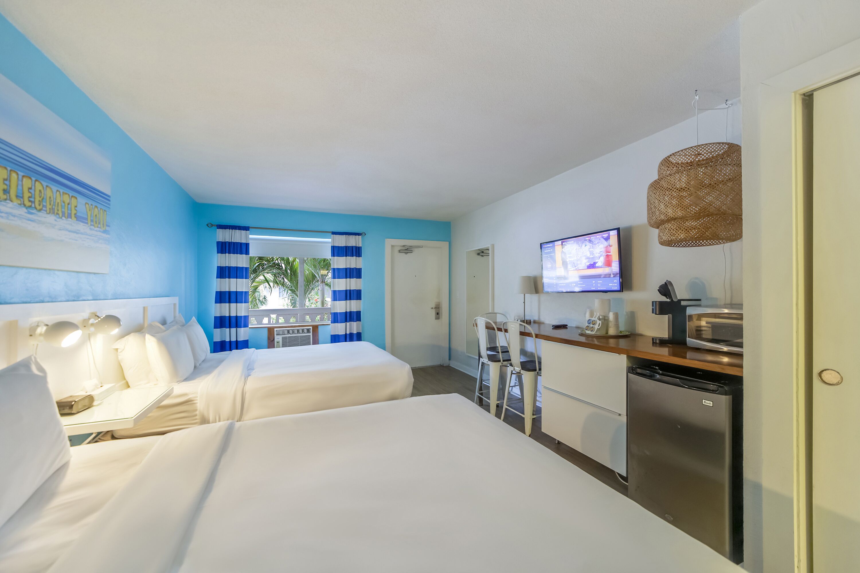 Standard Room, 2 Double Beds, Private Bathroom (Self check-in) | In-room safe, desk, laptop workspace, blackout drapes