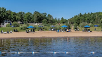 Private beach, sun loungers, beach umbrellas, kayaking