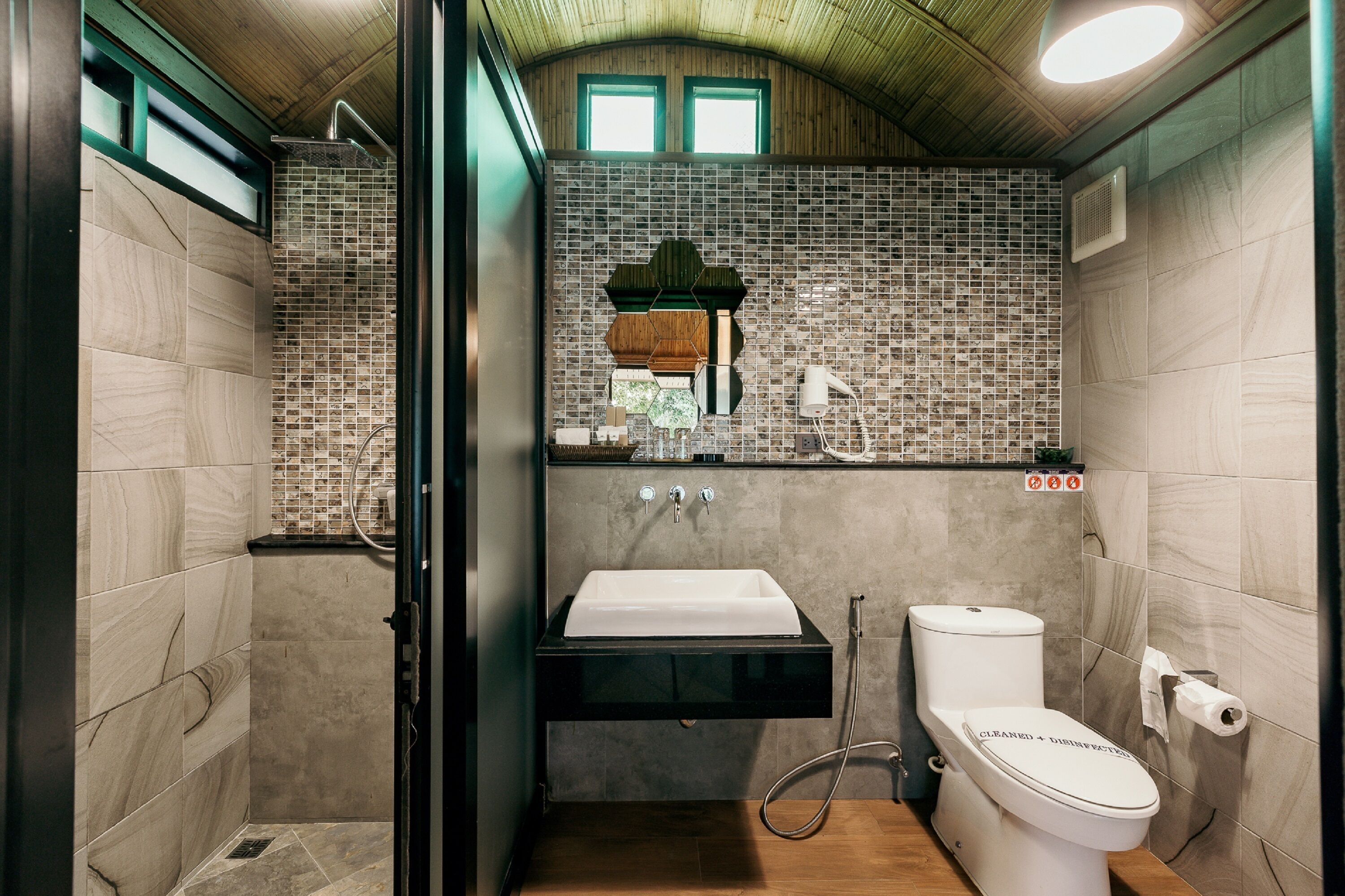 shower, free toiletries, hair dryer, bathrobes