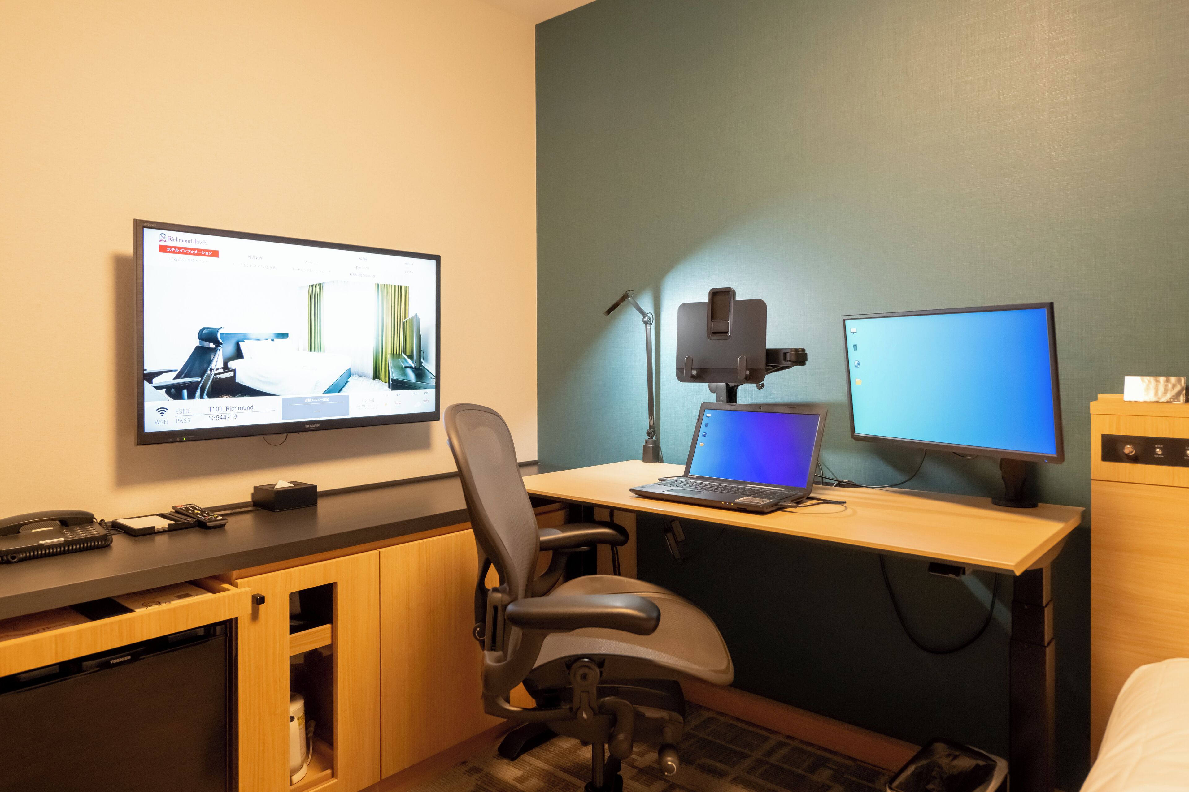 desk, blackout curtains, soundproofing, iron/ironing board