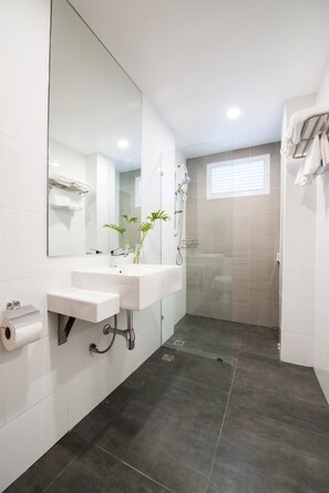 Ducha, toallas, jabón, shampoo