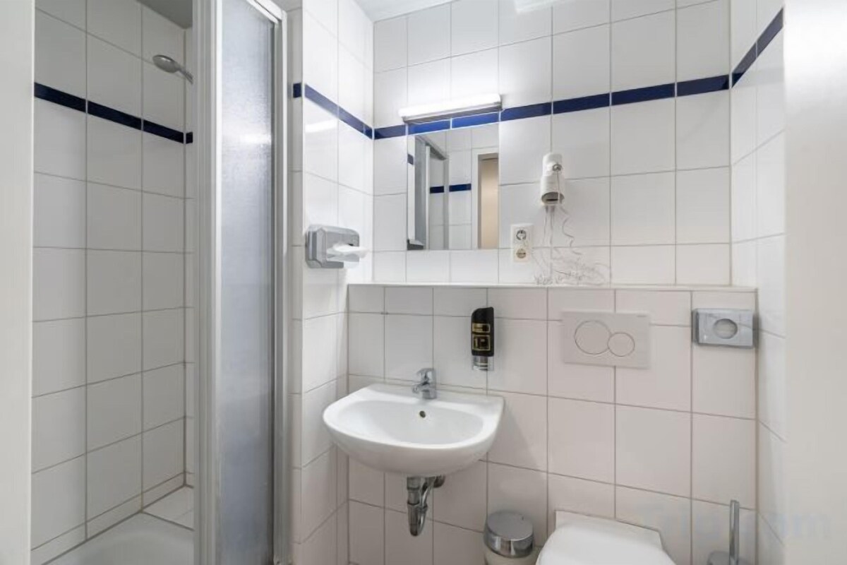 Secador de cabelo, sabonete, shampoo, papel higiênico