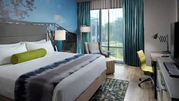 Desk, blackout curtains, soundproofing, iron/ironing board