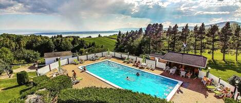 Outdoor pool, pool loungers