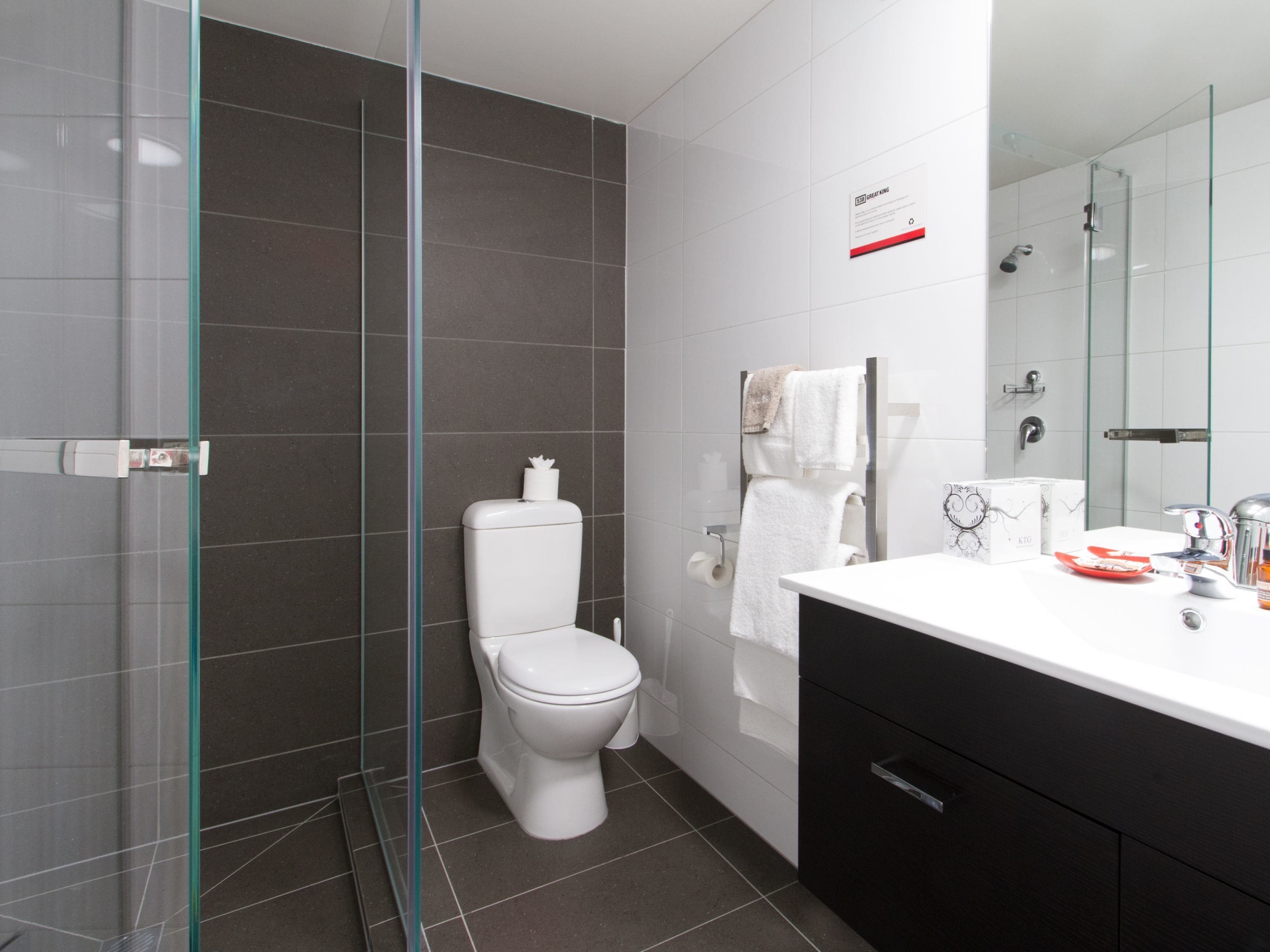 Shower, eco-friendly toiletries, hair dryer, towels