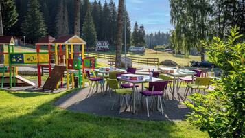 Relax in our outdoor space, where kids can play and families can dine or unwind.