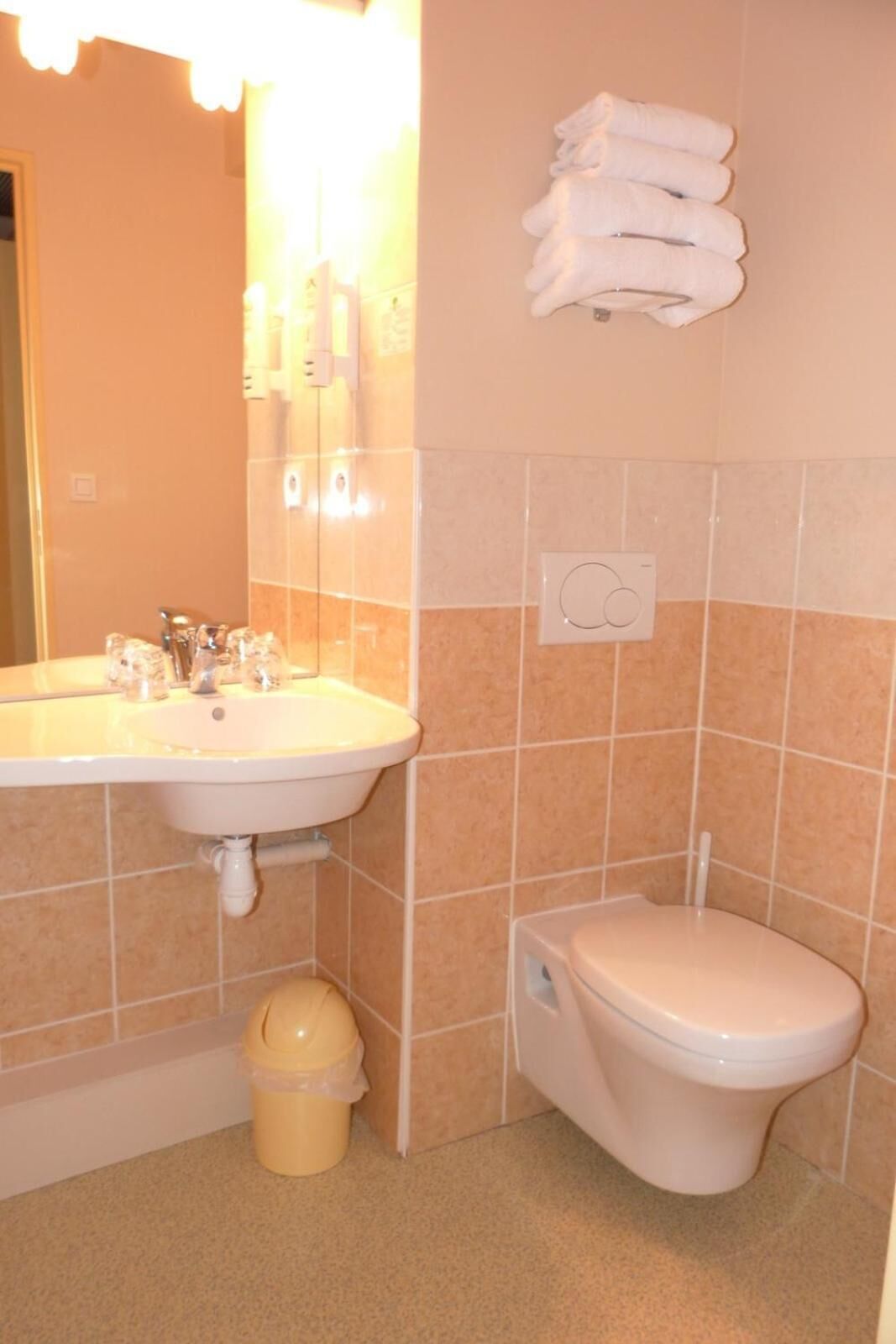 A bathroom with a sink, mirror, and toilet.