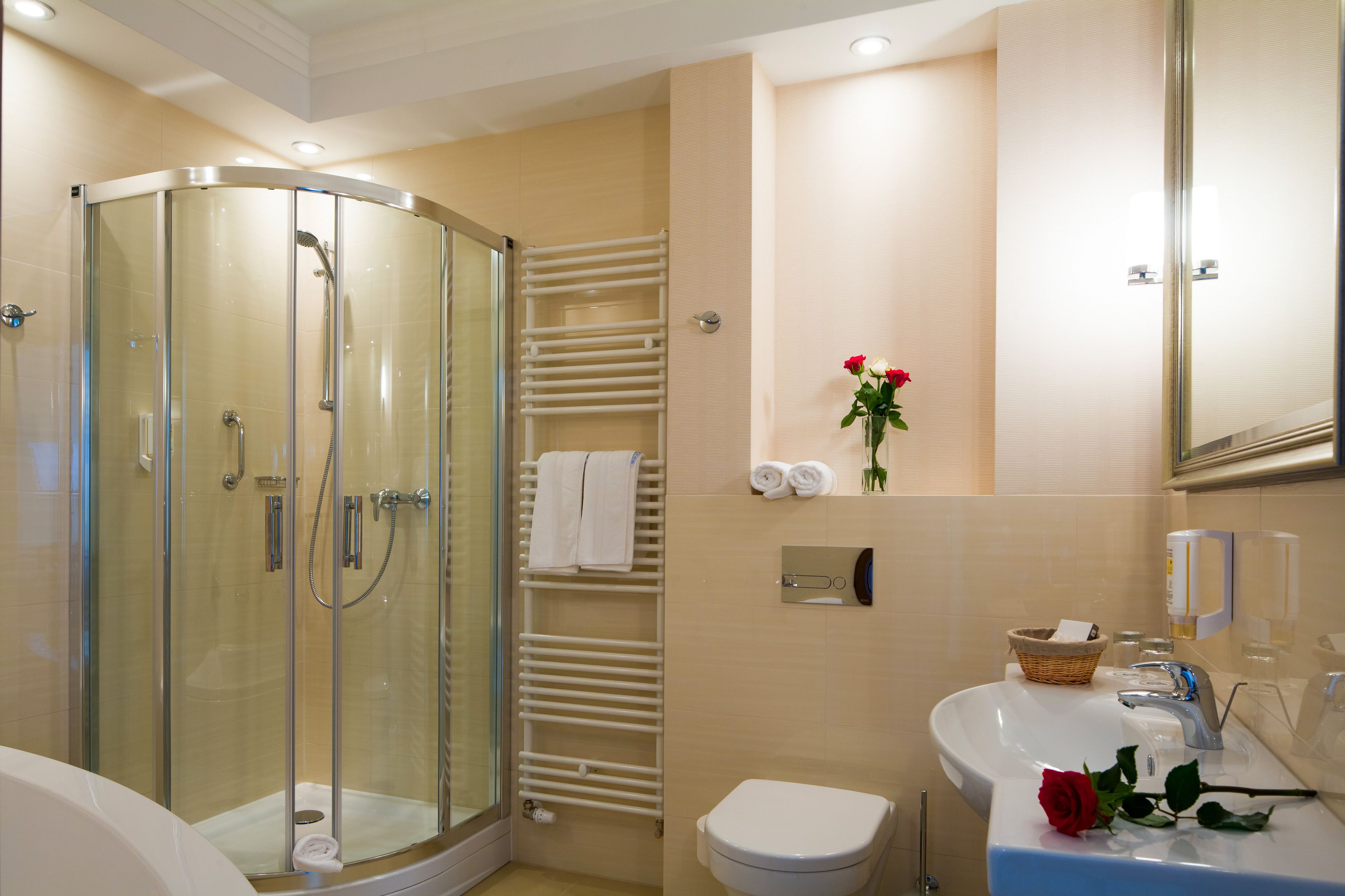superior room | bathroom | shower, designer toiletries, hair dryer, towels