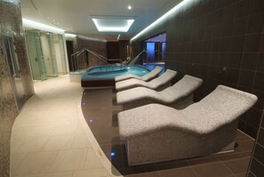 Sauna, hot tub, steam room, body treatments, manicures and pedicures