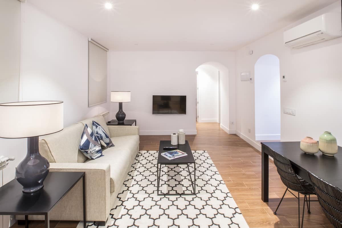 Basic Apartment, 1 Bedroom (Basement) | Living room | LED TV, heated floors