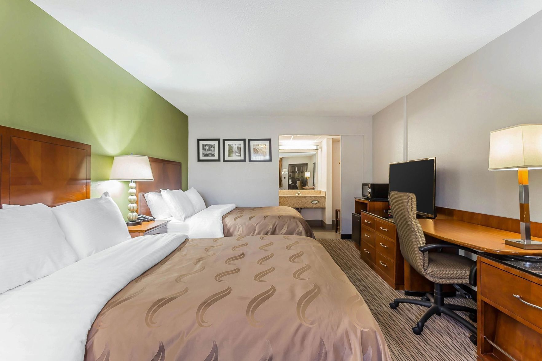 Desk, laptop workspace, blackout curtains, soundproofing