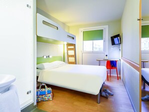 Desk, laptop workspace, free WiFi, bed sheets