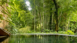 A serene indoor pool with bamboo surroundings and a clear reflection. - Kinnotake Tonosawa - Adult Only (Hakone)
