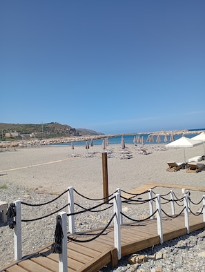 Beach nearby, sun loungers, beach umbrellas