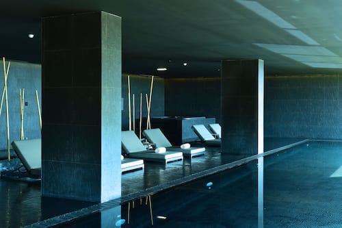 Indoor pool, outdoor pool, open 9:00 AM to 8:00 PM, pool loungers
