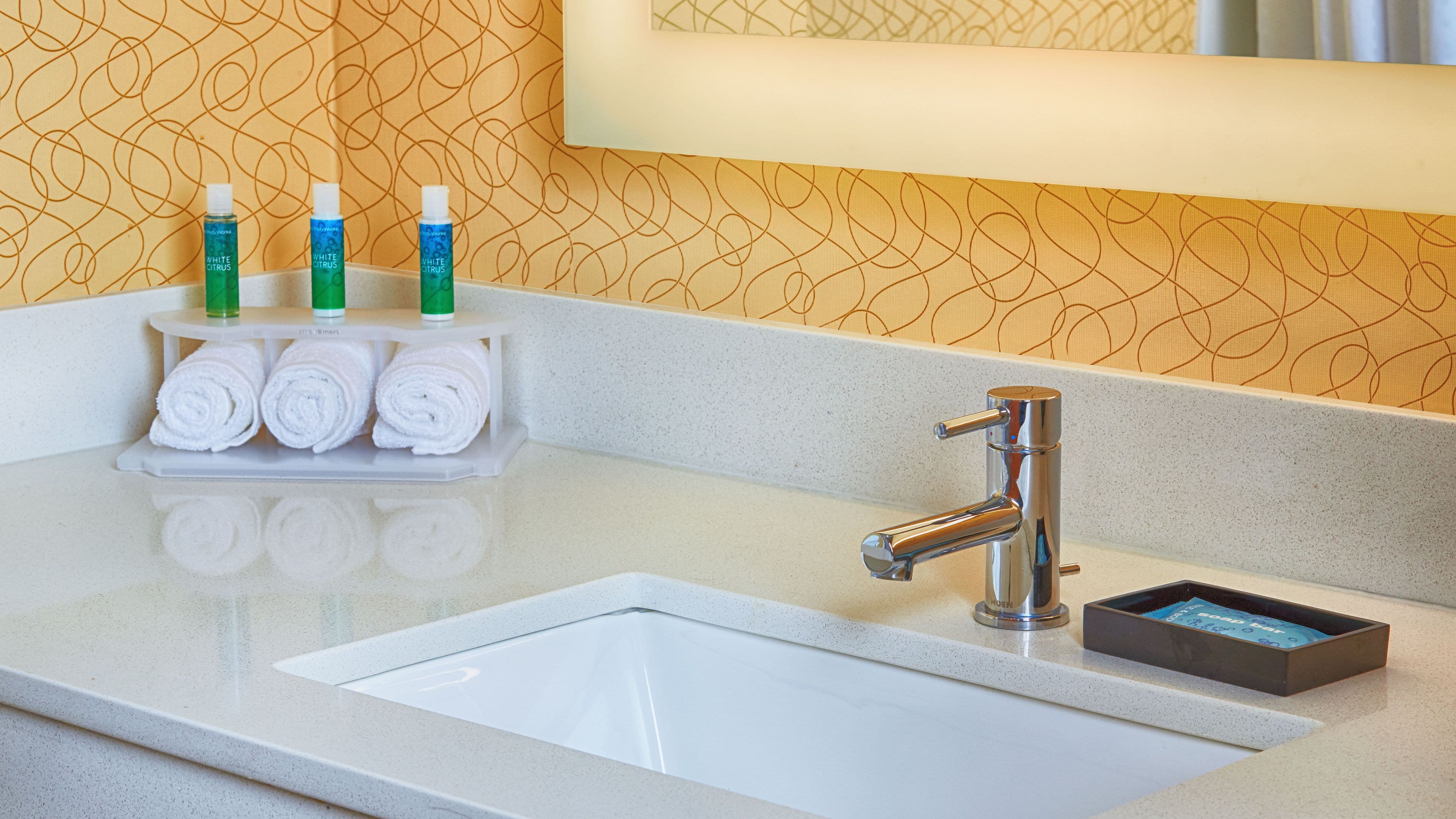 combined shower/bathtub, free toiletries, hair dryer, towels