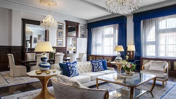 Presidential Suite, 1 Bedroom | Living area | 55-inch flat-screen TV with cable channels, TV, pay movies