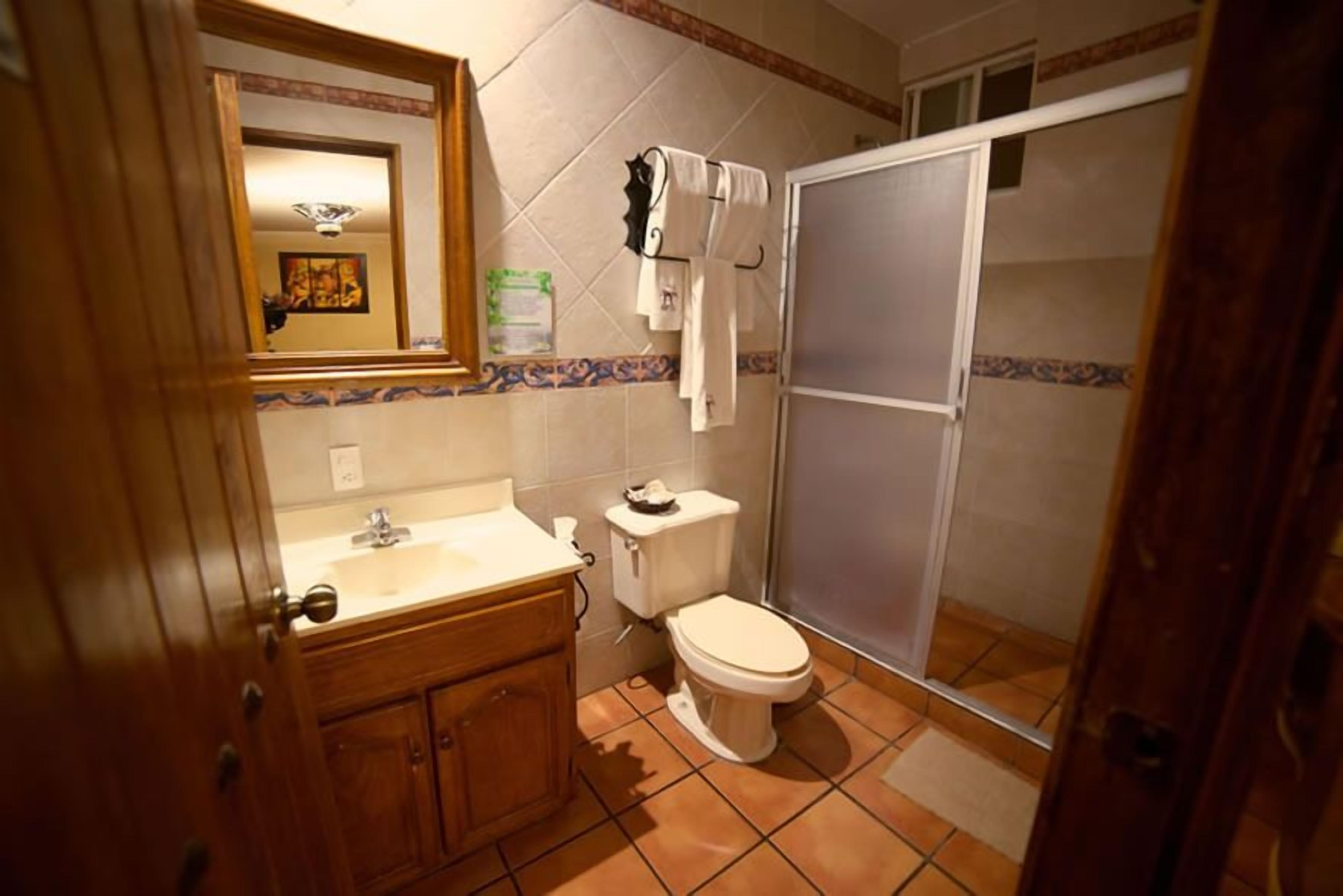 shower, free toiletries, towels