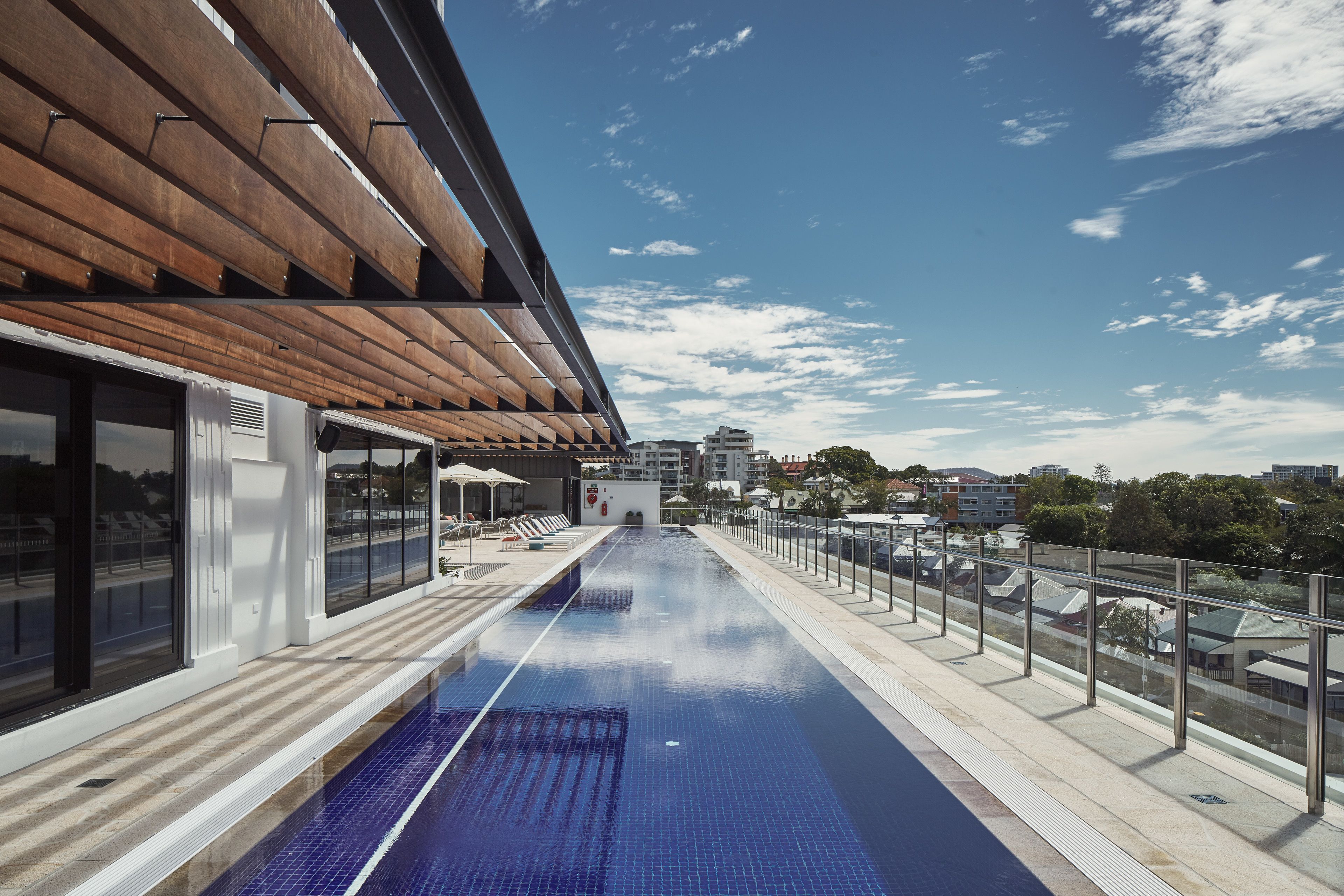 outdoor pool, pool umbrellas, pool loungers