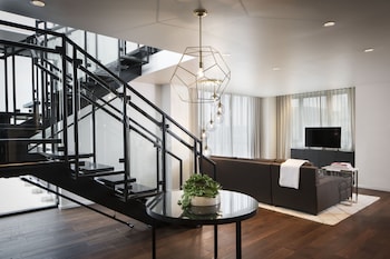 Presidential Suite | Premium bedding, pillowtop beds, in-room safe, individually decorated at Halcyon - a hotel in Cherry Creek