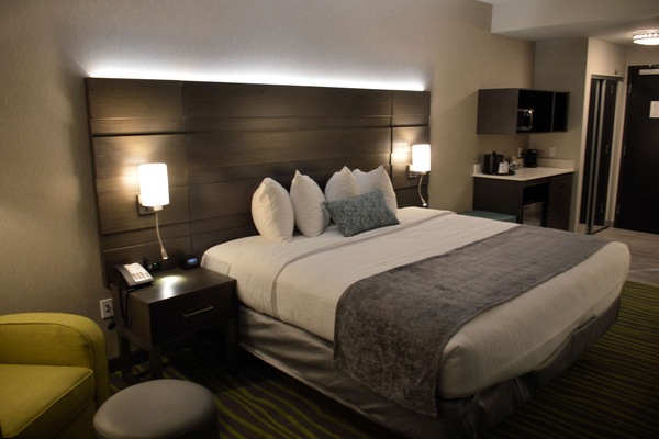 In-room safe, blackout drapes, iron/ironing board, cribs (free)