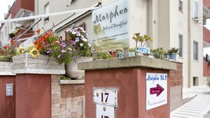 A building with a sign for Morpheo Bed and Breakfast, featuring a flower display and a directional sign. - Morpheo Rooms (Alghero)