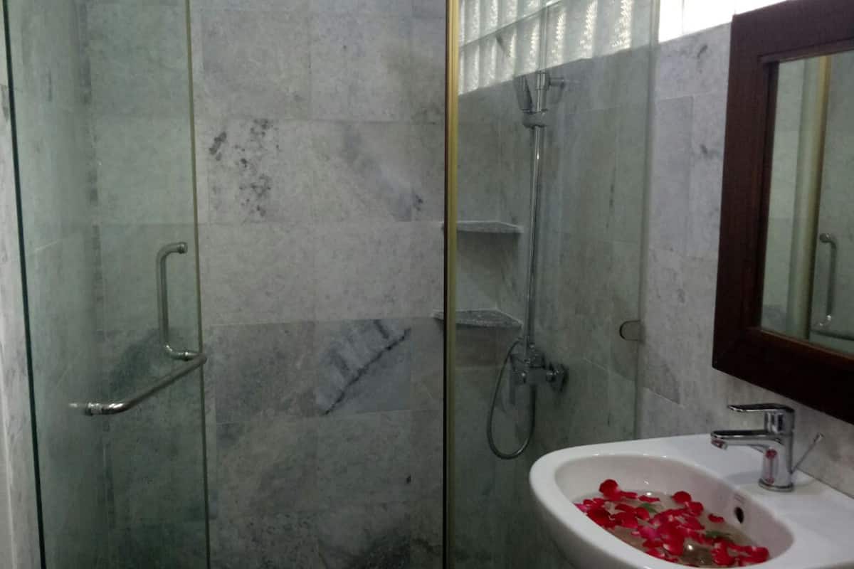 shower, free toiletries, hair dryer, dressing gowns