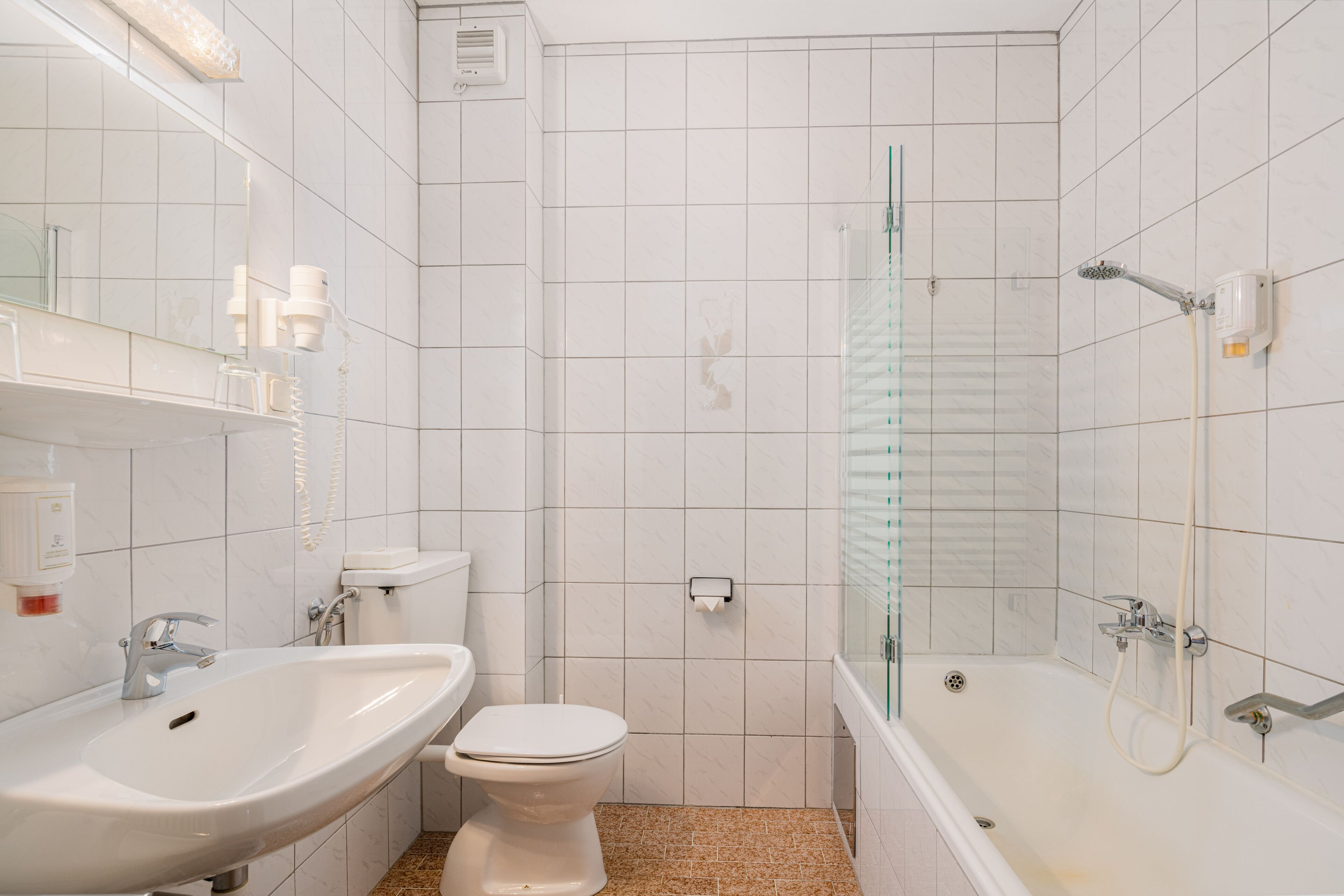 free toiletries, hair dryer, towels