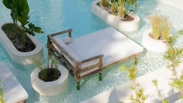 Seasonal outdoor pool, pool umbrellas, sun loungers