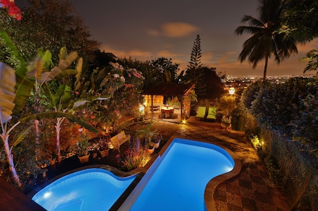 Outdoor pool, sun loungers