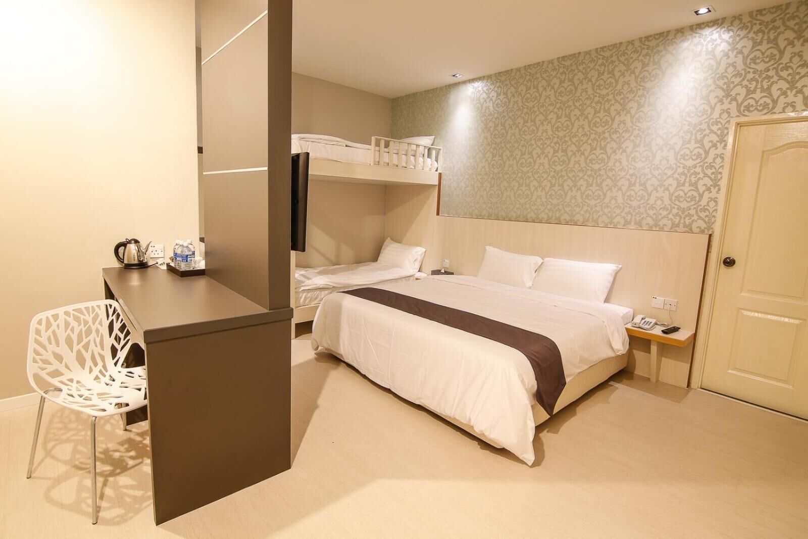 blackout curtains, iron/ironing board, free wifi, bed sheets