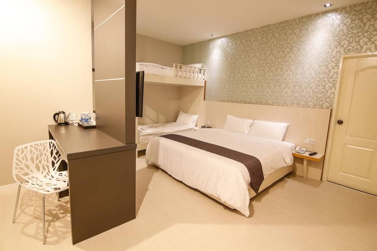 blackout curtains, iron/ironing board, free wifi, bed sheets