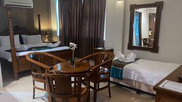 Desk, blackout curtains, iron/ironing board, free WiFi